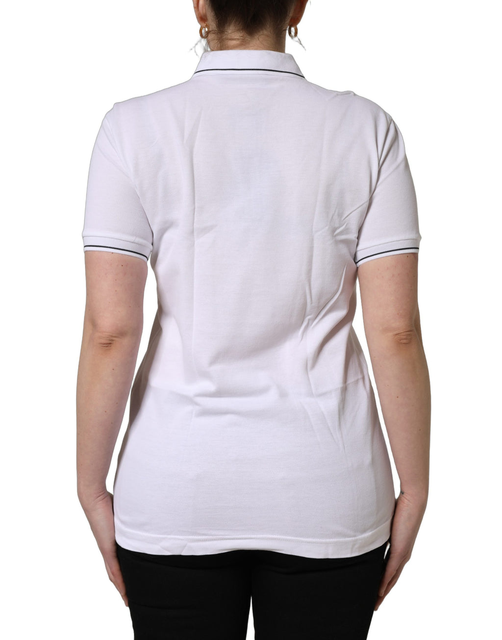 Polo homme Dolce & Gabbana blanc en coton avec col à motif couronne, manches courtes et style élégant.