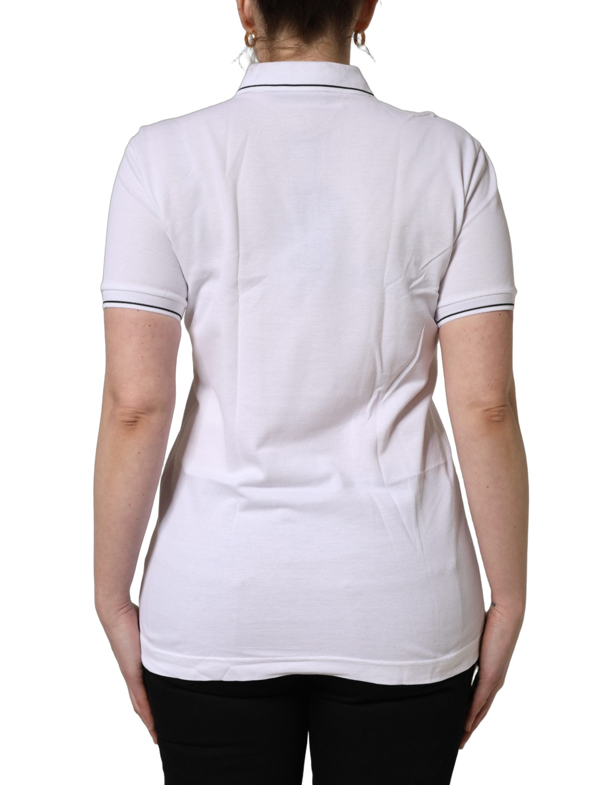 Polo homme Dolce & Gabbana blanc en coton avec col à motif couronne, manches courtes et style élégant.