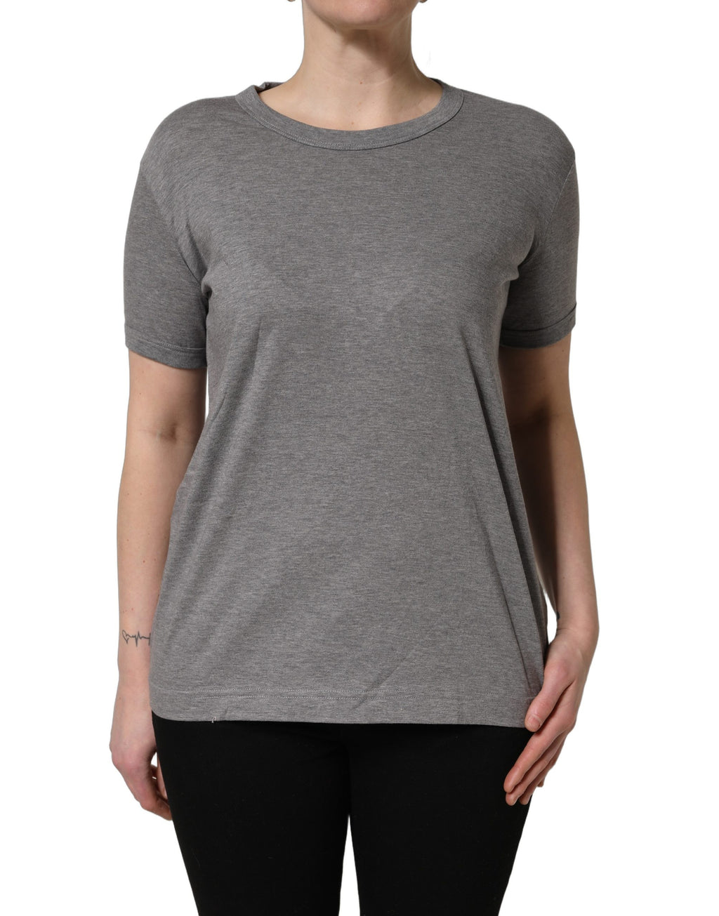 T-shirt gris en coton à manches courtes et col rond de Dolce & Gabbana, vue de face.