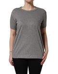 T-shirt gris à manches courtes et col rond Dolce & Gabbana en coton, vue de face avec détails du tissu.