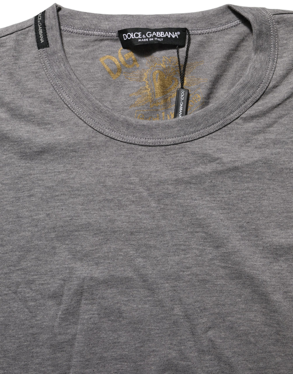 T-shirt gris en coton à manches courtes et col rond de Dolce & Gabbana, style décontracté et élégant.