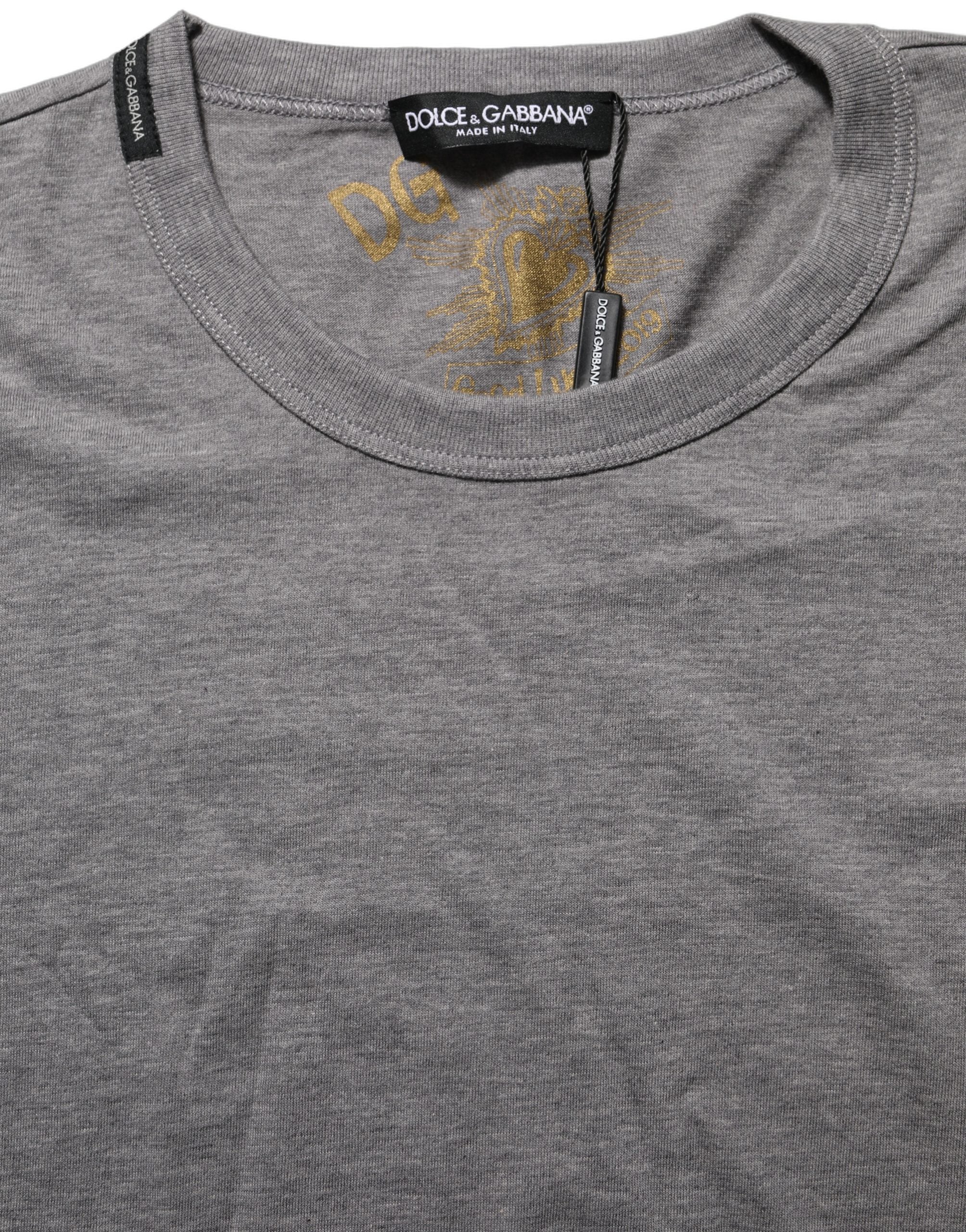 T-shirt gris en coton à manches courtes et col rond de Dolce & Gabbana, style décontracté et élégant.