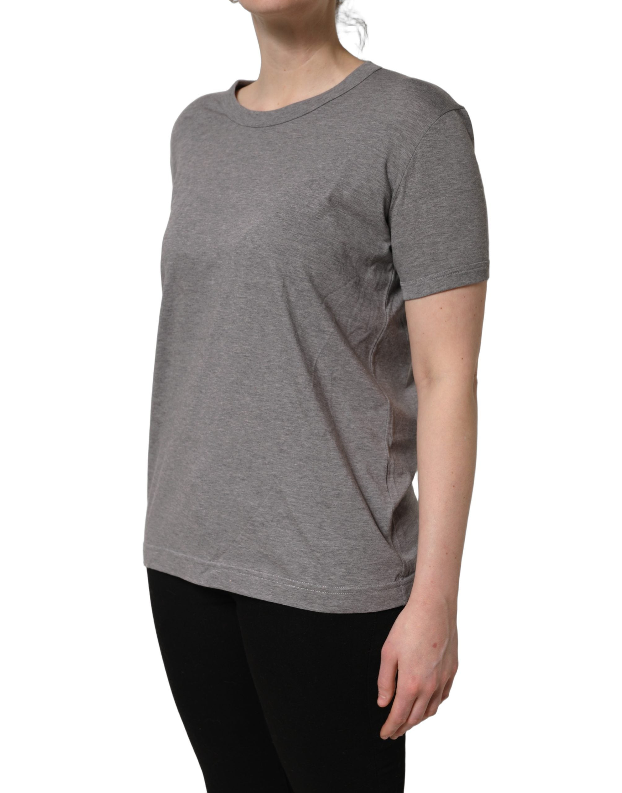 T-shirt à manches courtes gris en coton de Dolce & Gabbana, col rond, vue de face.