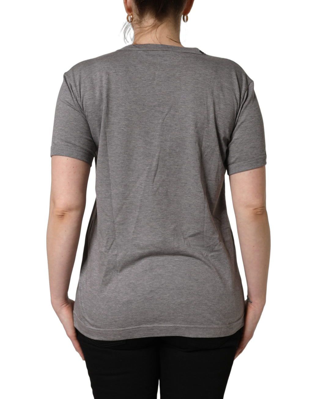 T-shirt gris en coton à manches courtes et col rond de Dolce & Gabbana, vue de face.