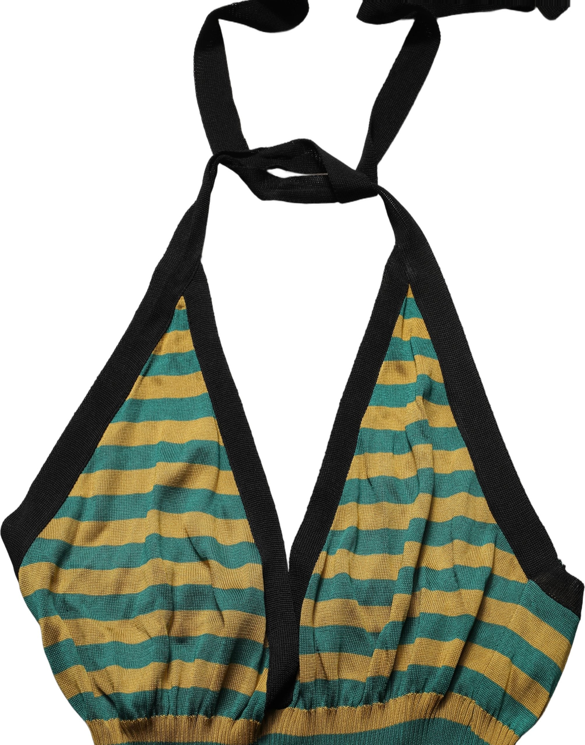 T-shirt sans manches Dolce & Gabbana en laine à rayures multicolores et col halter, doux et élégant.
