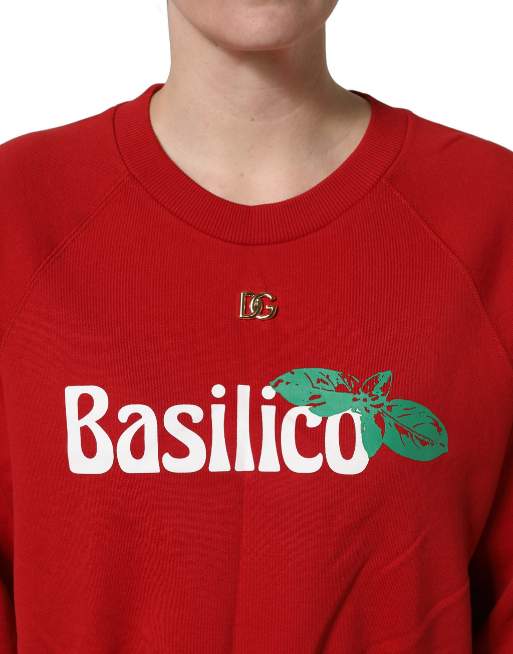 Sweatshirt cropée en coton rouge Dolce & Gabbana Basilico, design à manches longues et logo brodé.