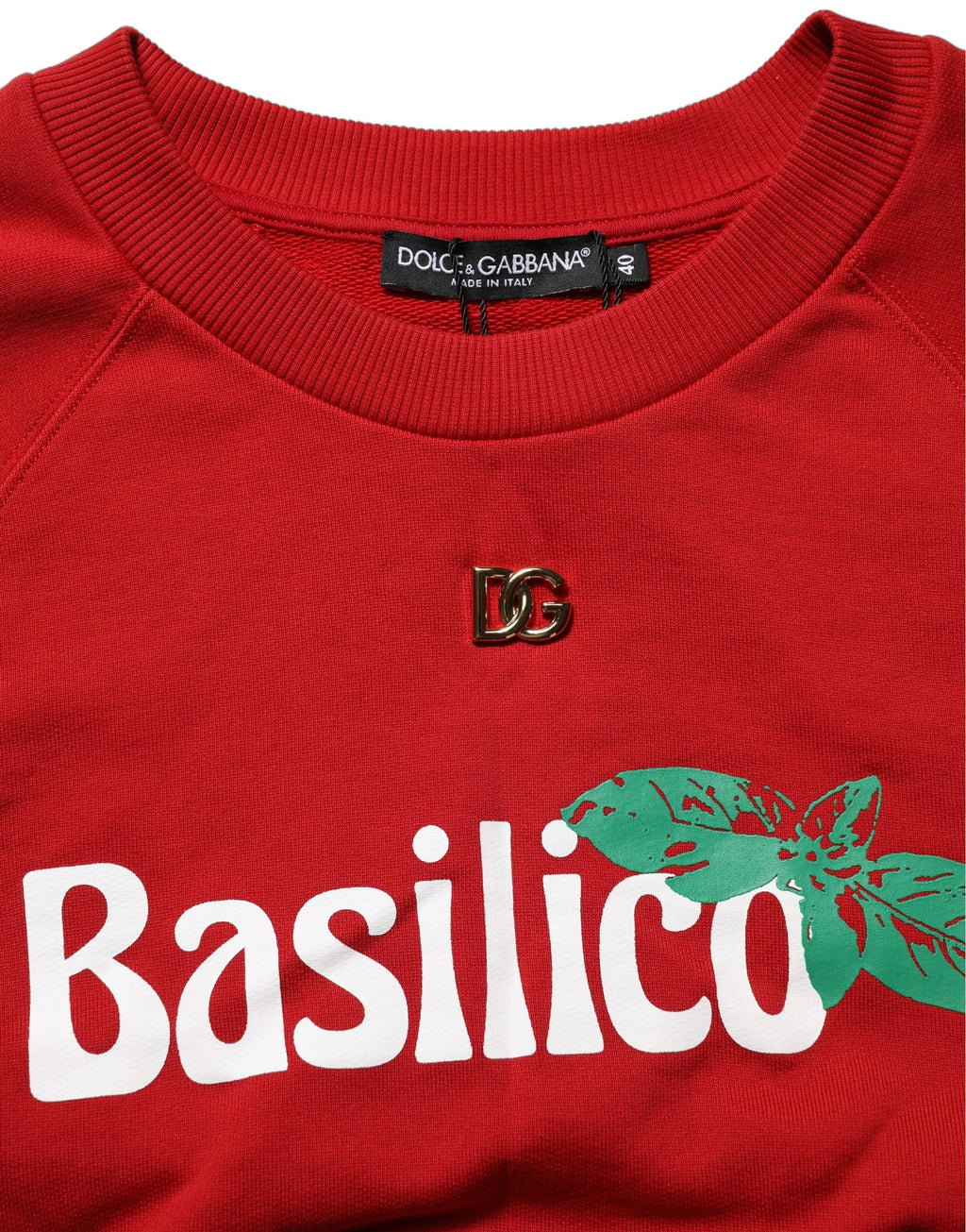 Sweatshirt courte en coton rouge Dolce & Gabbana Basilico, sweat à capuche avec logo et design élégant.
