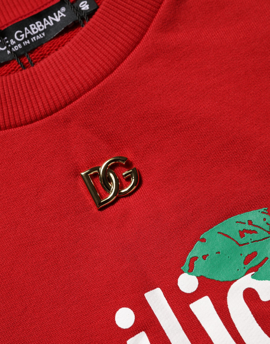 Sweatshirt cropée en coton rouge Dolce & Gabbana Basilico, pull à manches longues et logo imprimé sur la poitrine.