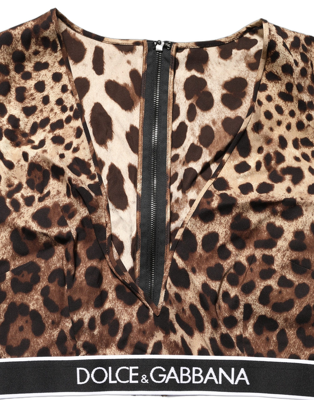 Top cropped en soie à imprimé léopard marron Dolce & Gabbana, style élégant et tendance.