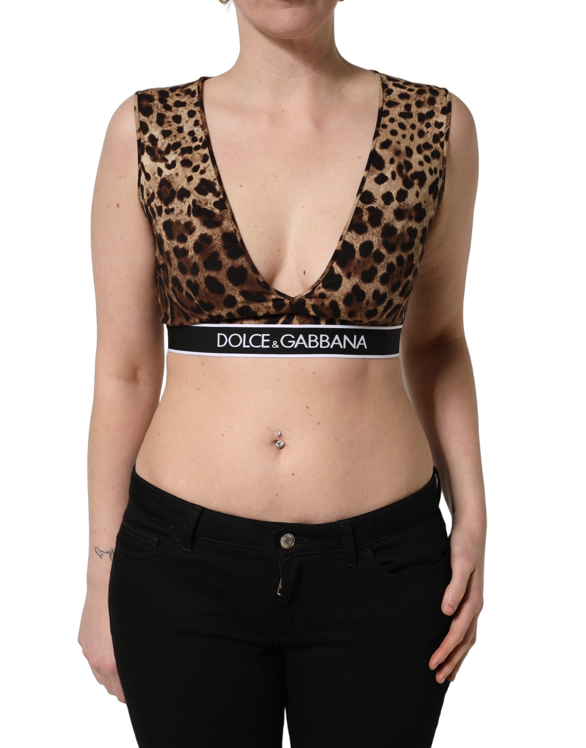 Débardeur court en soie à imprimé léopard marron de Dolce & Gabbana, élégant et tendance.