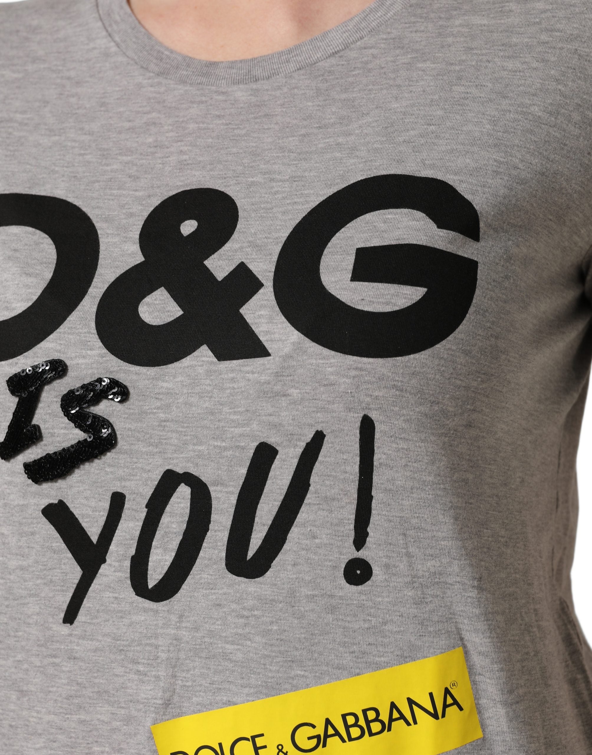 T-shirt en coton gris Dolce & Gabbana avec logo imprimé, col rond, style décontracté et logo visible sur la poitrine