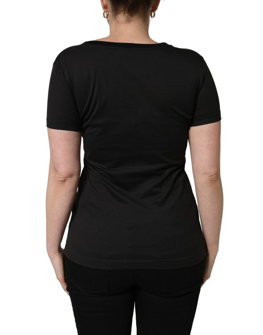 T-shirt noir en coton Dolce & Gabbana avec motif tropical rond, style décontracté et moderne.
