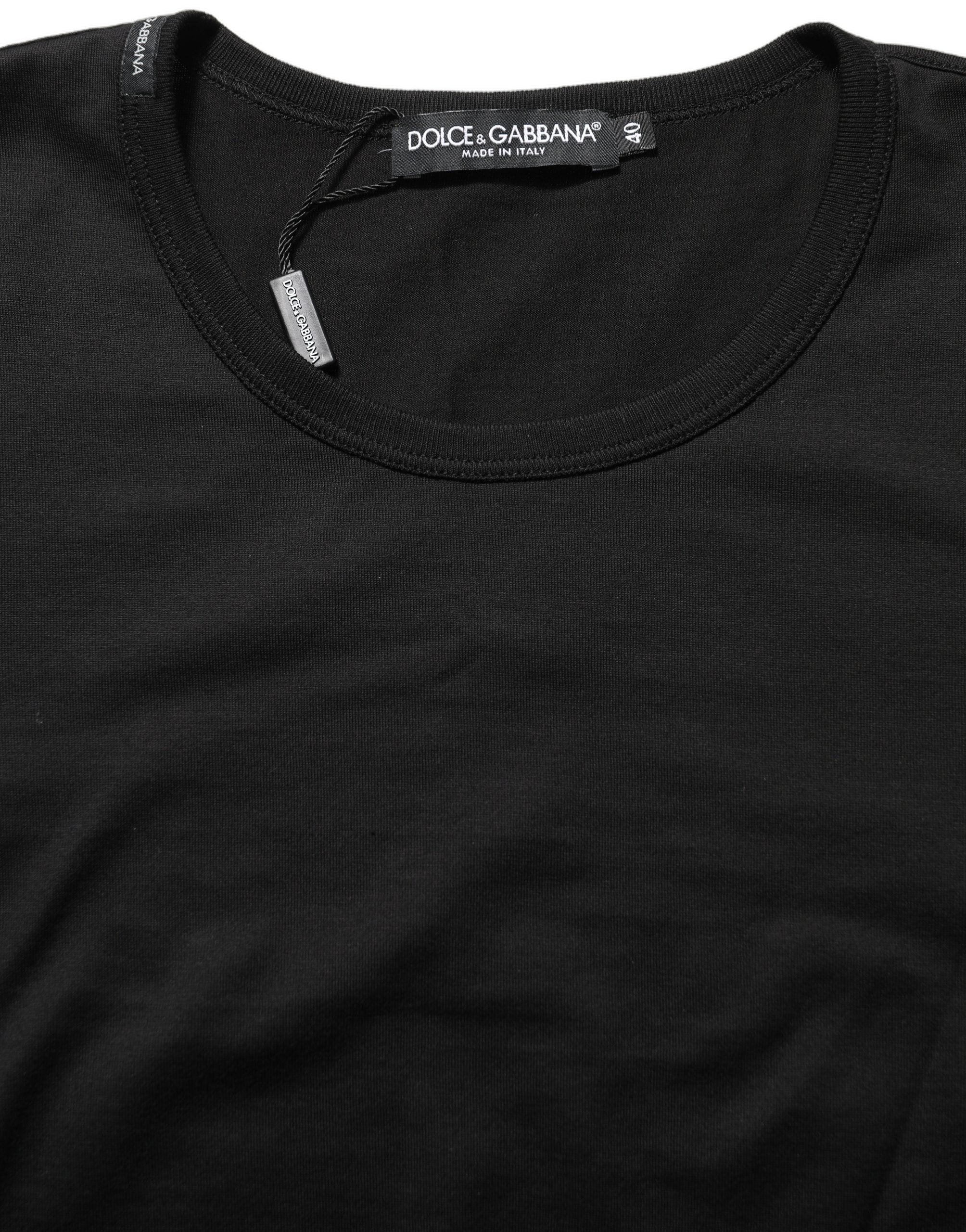 T-shirt noir en coton à col rond et manches courtes de Dolce & Gabbana, vue de face.