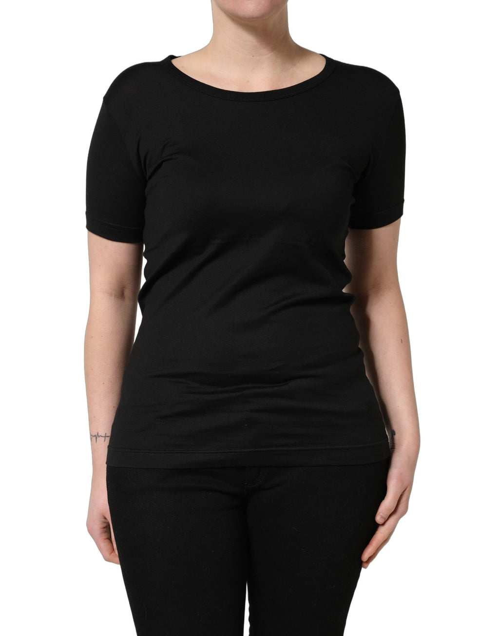 T-shirt Dolce & Gabbana en coton noir à col rond et manches courtes, vue de face.