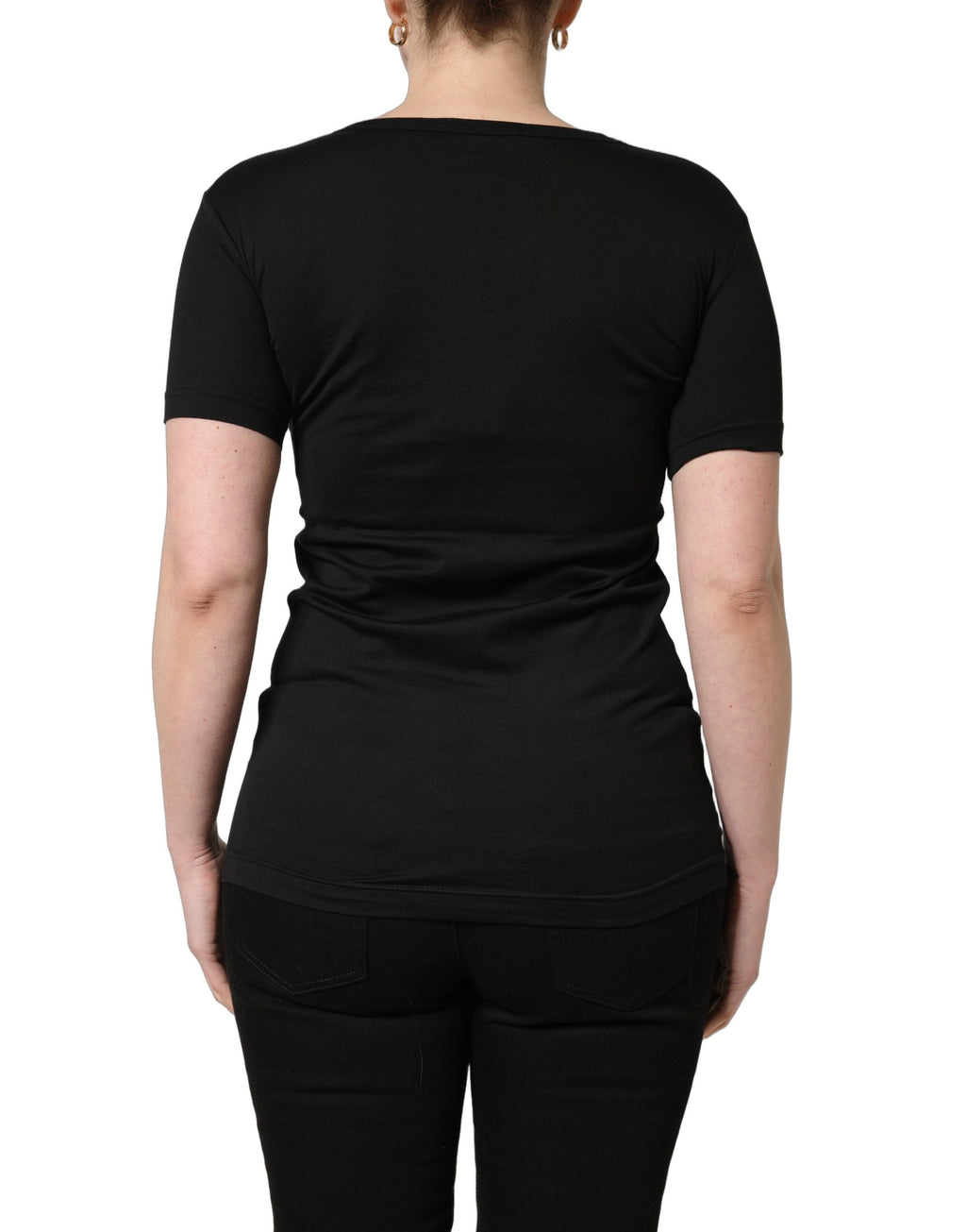 T-shirt Dolce & Gabbana en coton noir à col rond et manches courtes, vue de face.