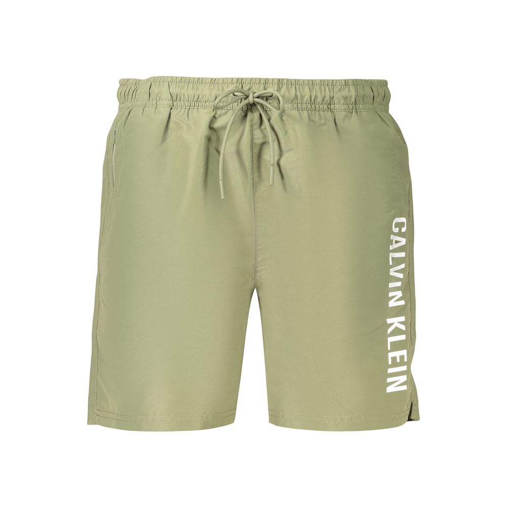 Shorts de bain pour homme Calvin Klein en polyester vert, avec coupe décontractée et taille élastique.