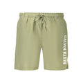 Shorts de bain pour homme Calvin Klein en polyester vert, avec coupe décontractée et taille élastique.