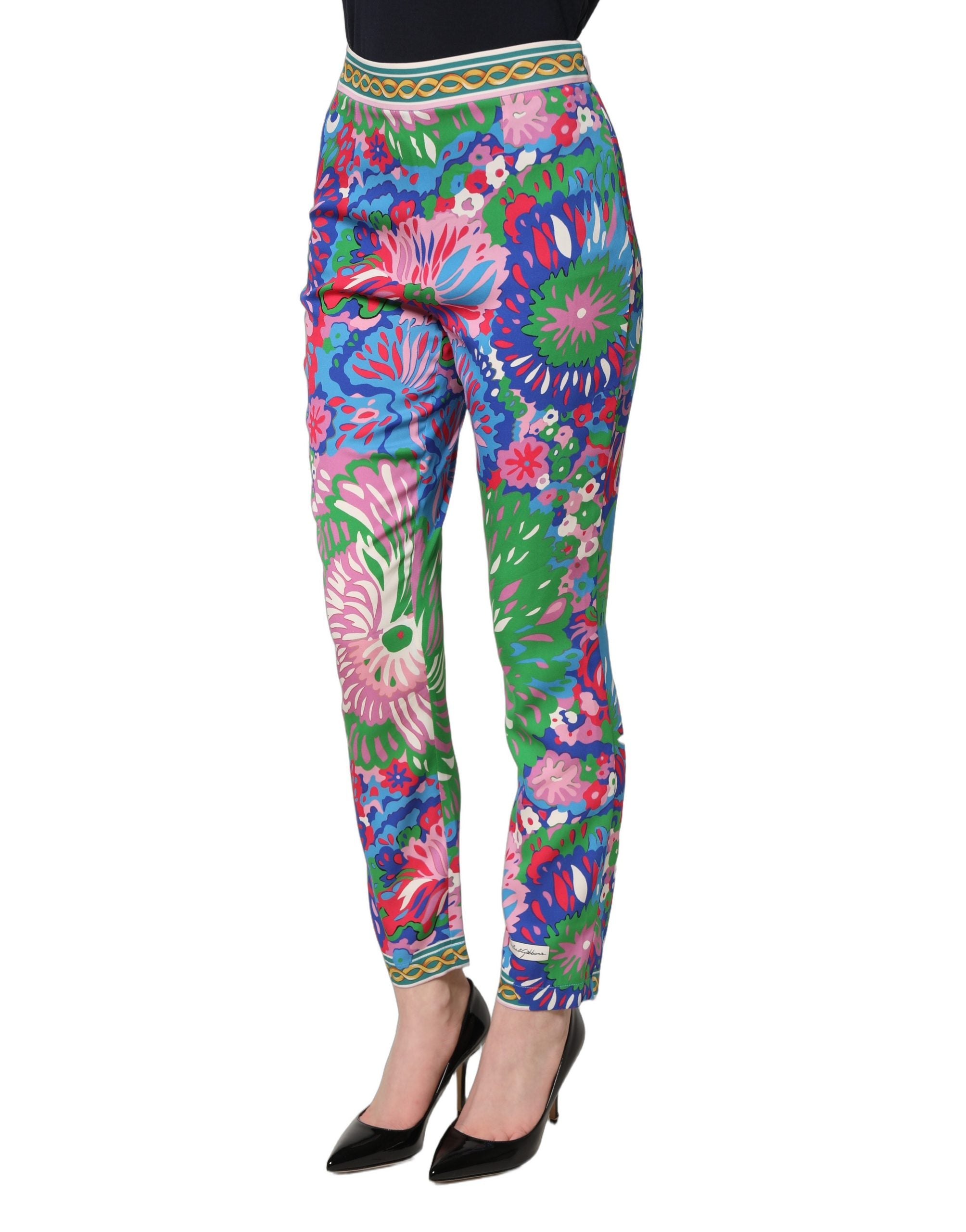Leggings Dolce & Gabbana en jersey stretch multicolore à motifs floraux, ajustés et confortables, pour un style élégant et vibrant.
