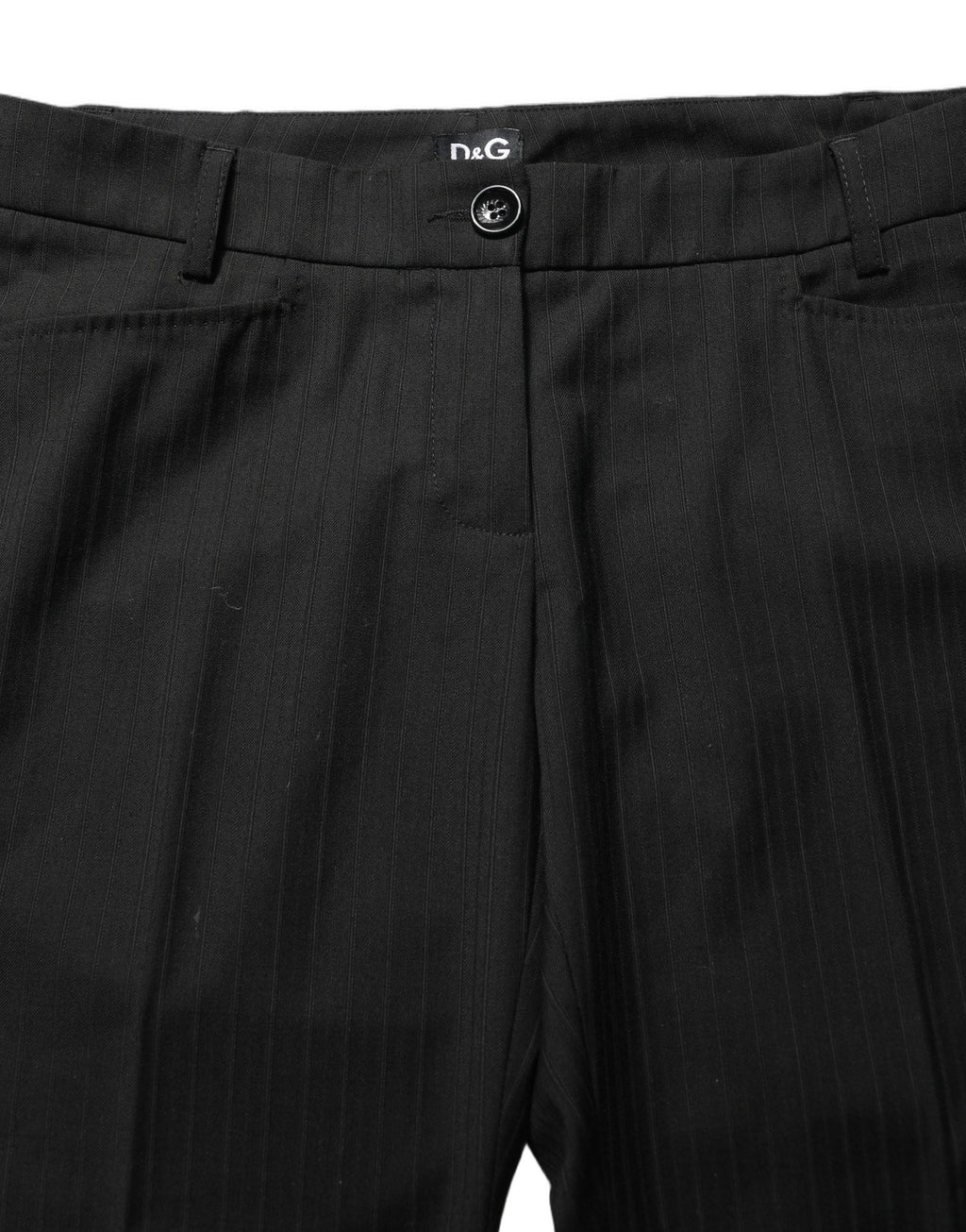 Pantalon noir Dolce & Gabbana en polyester à taille moyenne, élégant et ajusté, visible en détail dans cette image.