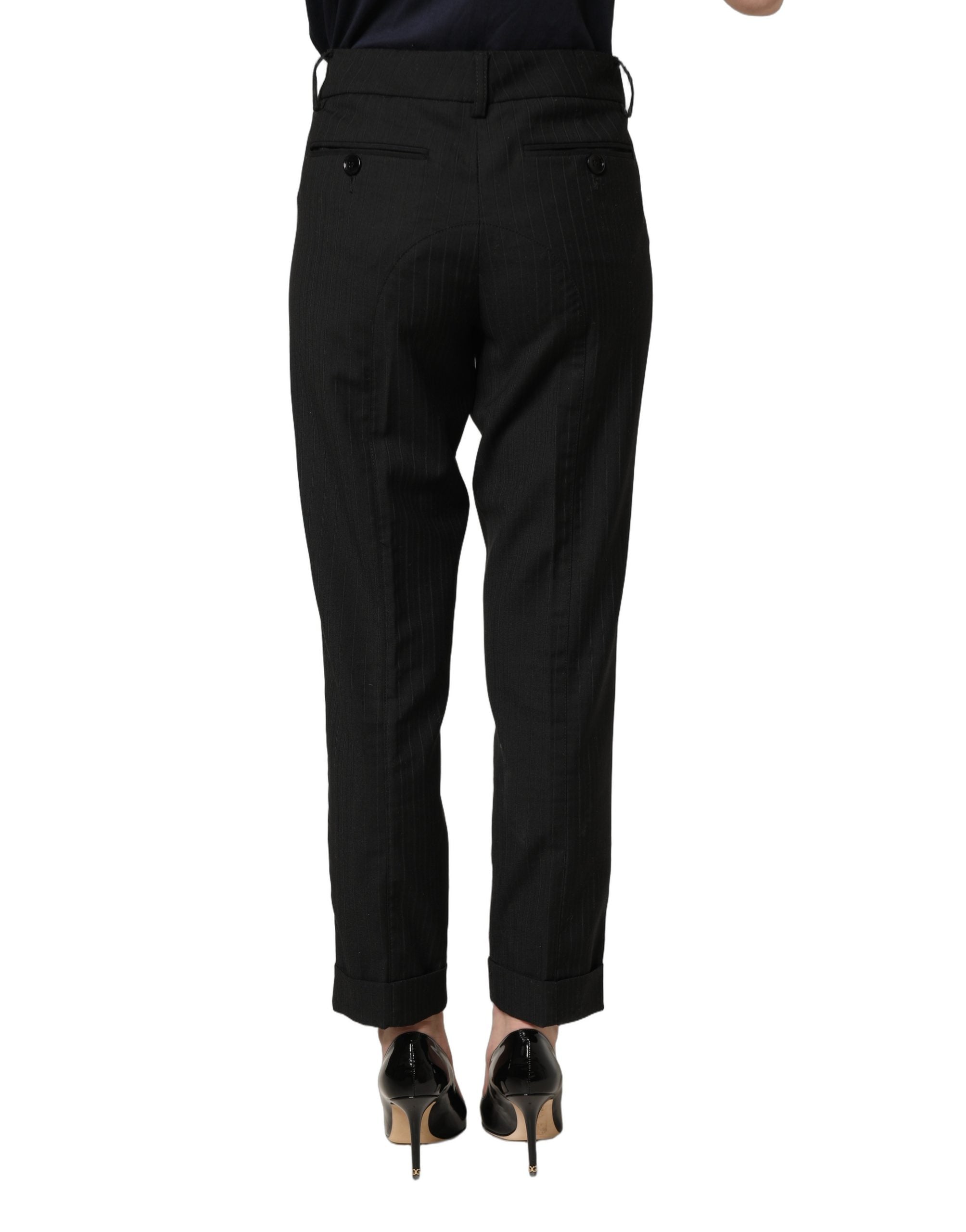 Pantalon noir Dolce & Gabbana en polyester à taille moyenne, style élégant et moderne pour femmes.