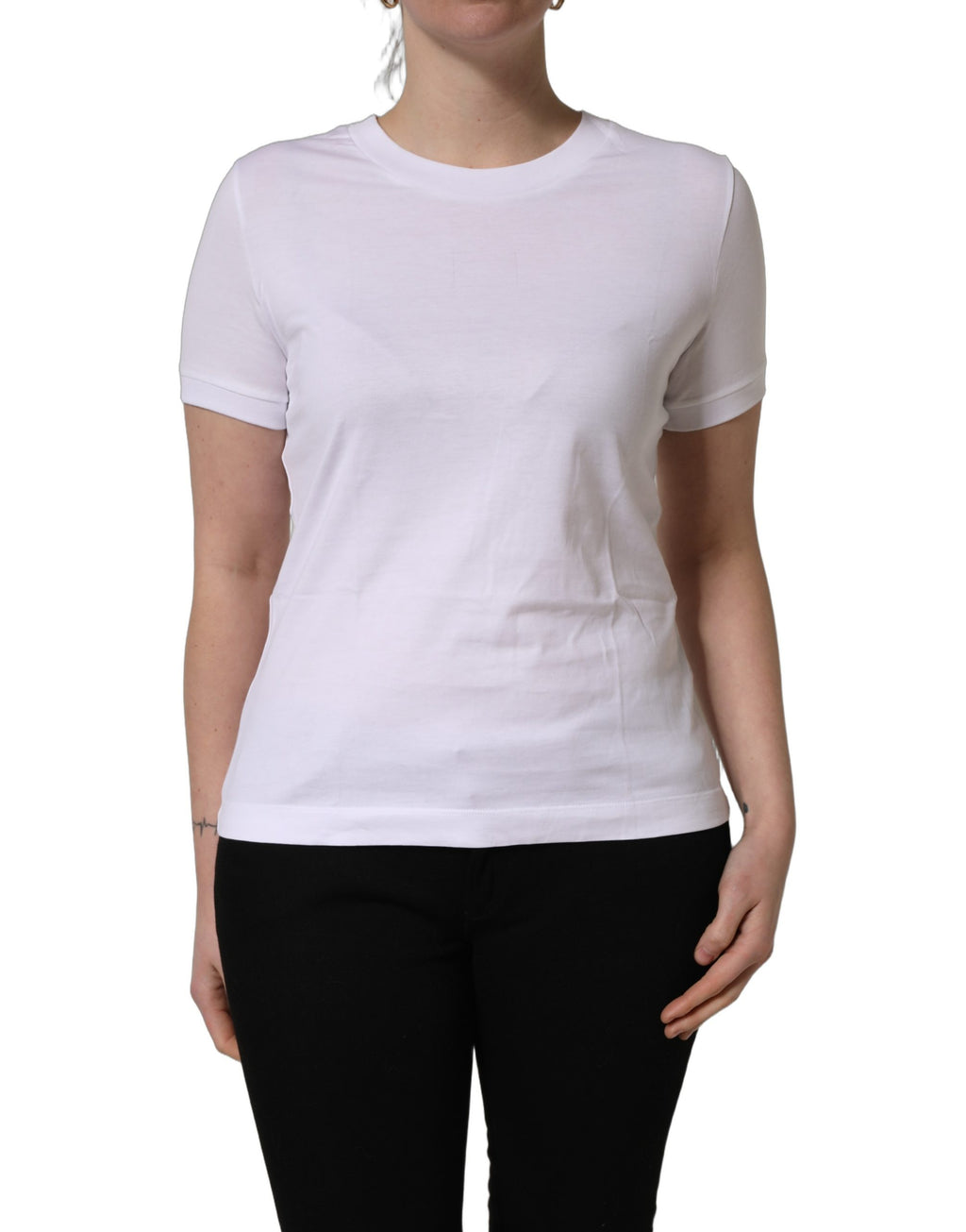 T-shirt blanc en coton à col rond et manches courtes de Dolce & Gabbana, vue de face.