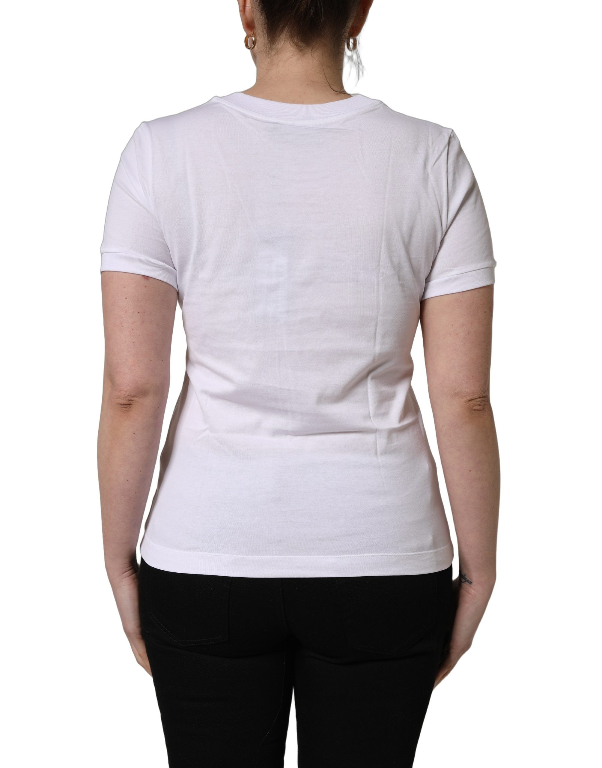 T-shirt blanc en coton Dolce & Gabbana à col rond et manches courtes, vue de face.