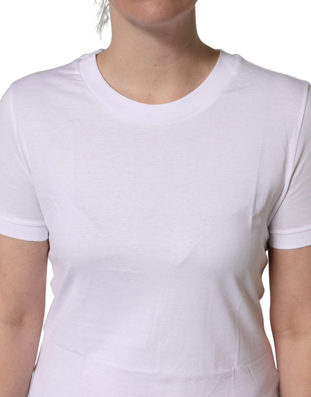 T-shirt blanc en coton à col rond et manches courtes de Dolce & Gabbana, vue de face.