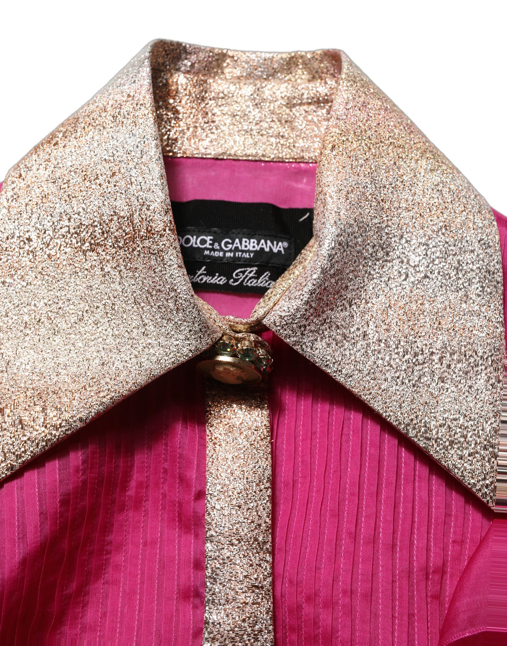 Blouse transparente en chiffon fuchsia Dolce & Gabbana avec boutons, vue de face.