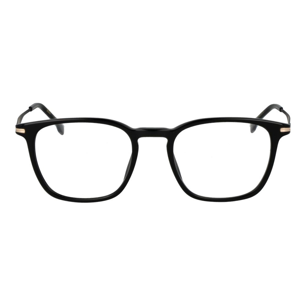 Lunettes en acétate noir Hugo Boss, monture élégante pour hommes, vues de face avec détails de la monture.