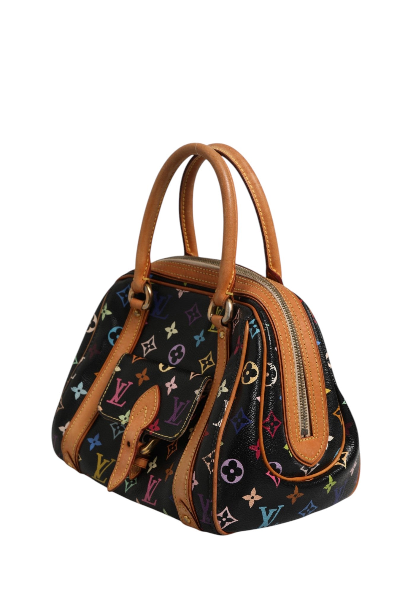Sac à main Louis Vuitton Priscilla en toile monogramme multicolore noir, élégant et spacieux avec poignée en cuir.