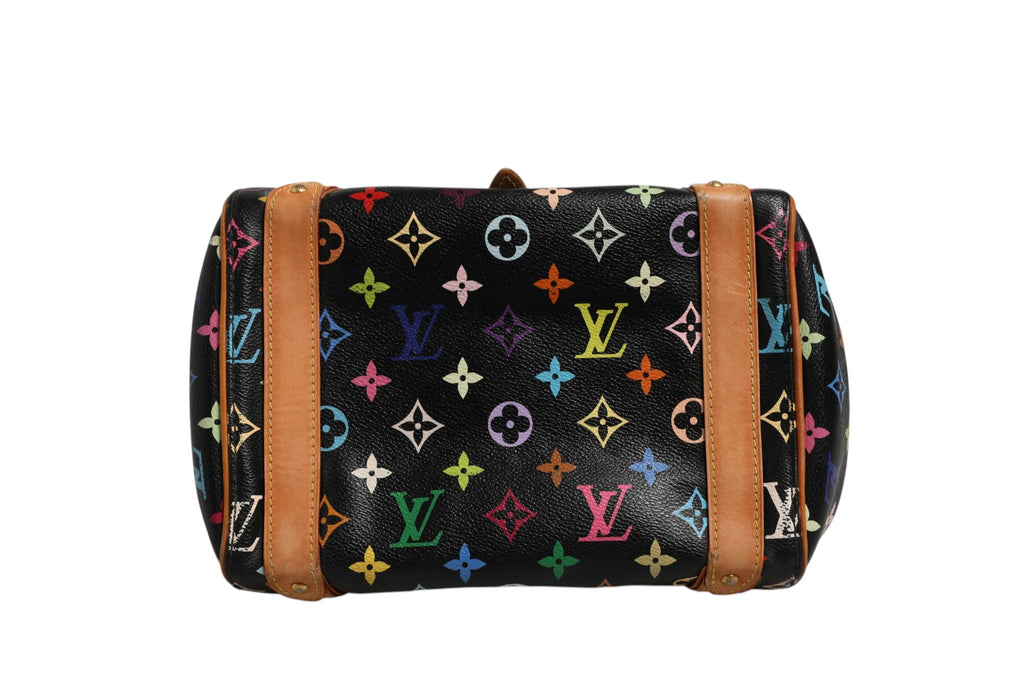Sac à main Louis Vuitton Priscilla en toile monogram multicolore noire, avec poignée en cuir et fermeture métallique.