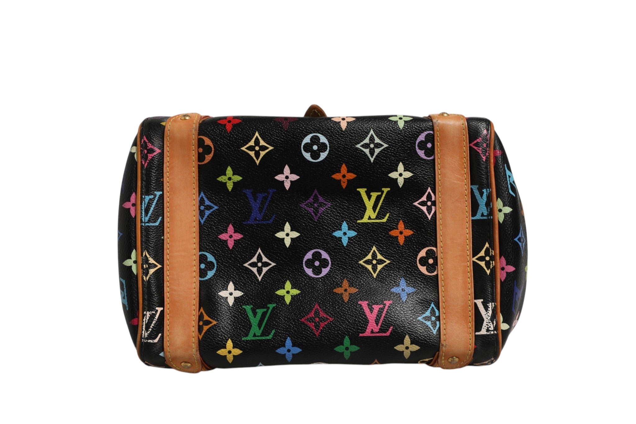 Sac à main Louis Vuitton Priscilla en toile monogram multicolore noire, avec poignée en cuir et fermeture métallique.