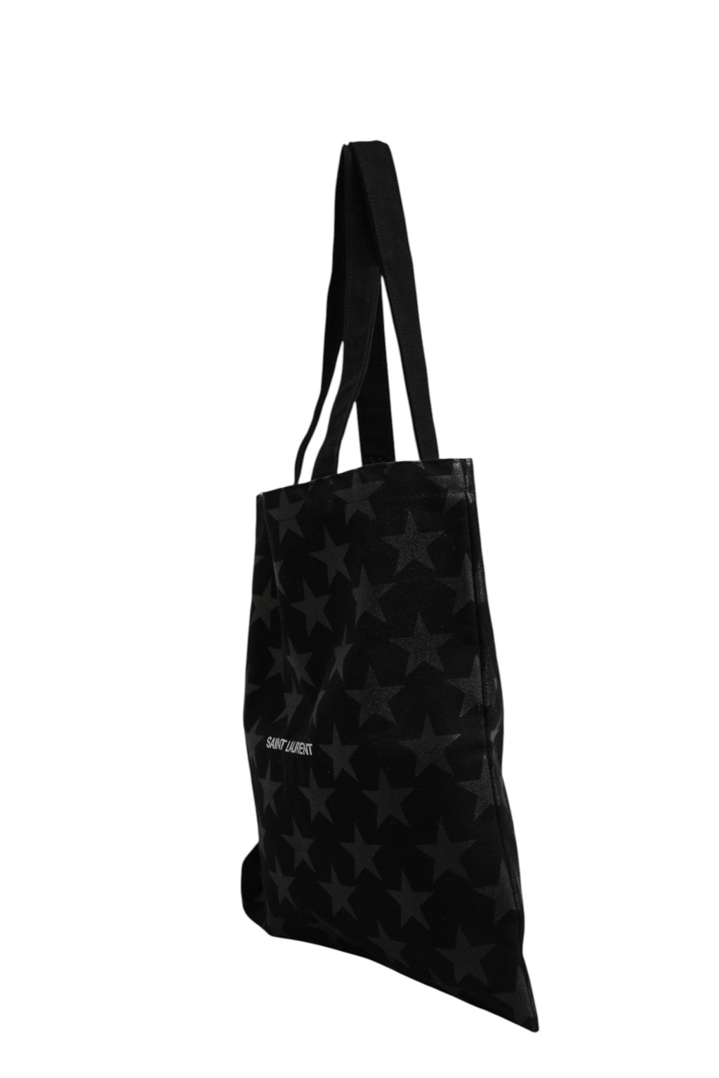 Sac à main tote noir Saint Laurent Rive Droite avec imprimé étoile, en cuir élégant et spacieux.