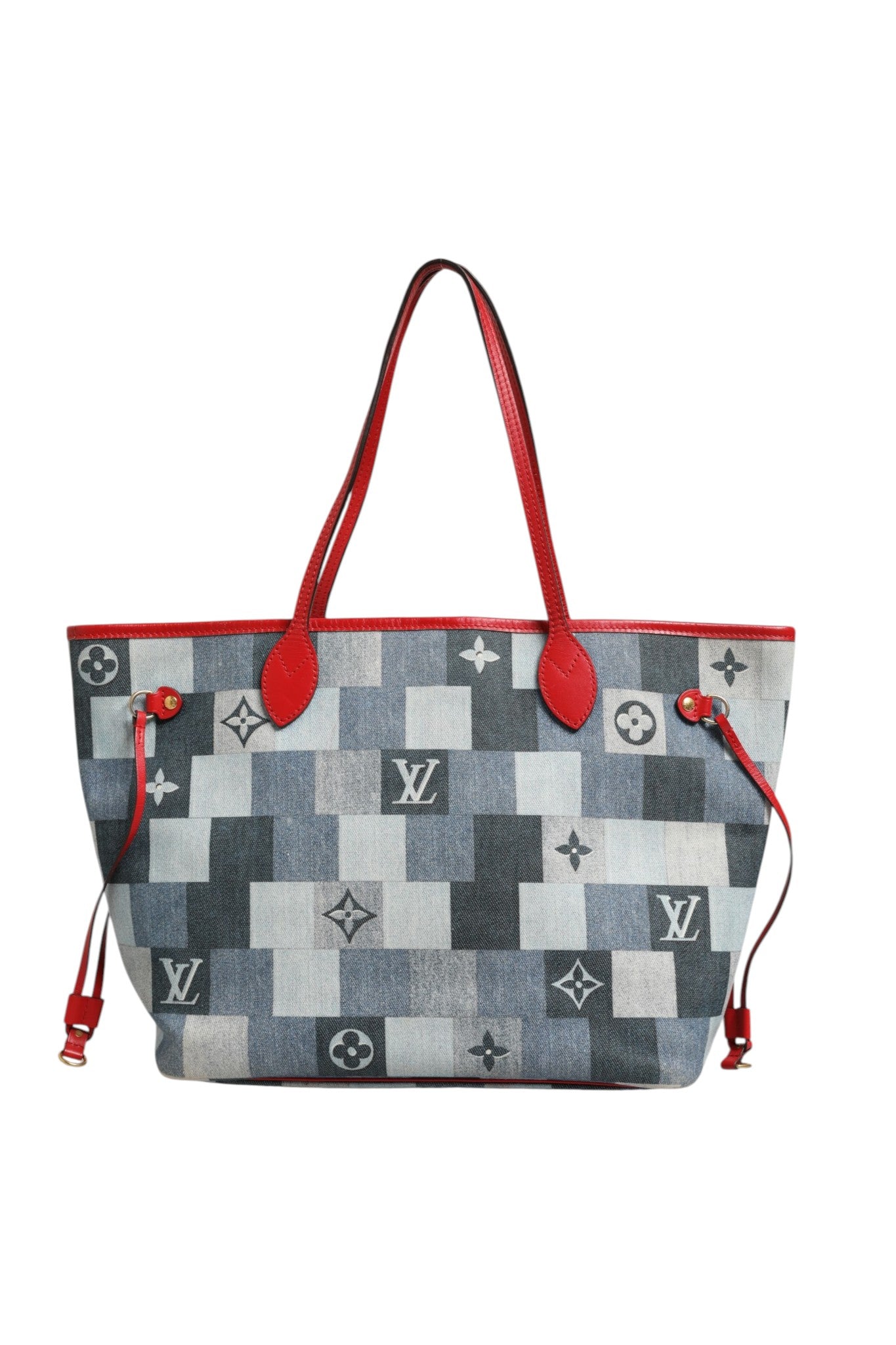 Sac Louis Vuitton Neverfull Patchwork Monogram Denim, sac cabas en toile denim et cuir avec logo monogramme Louis Vuitton.