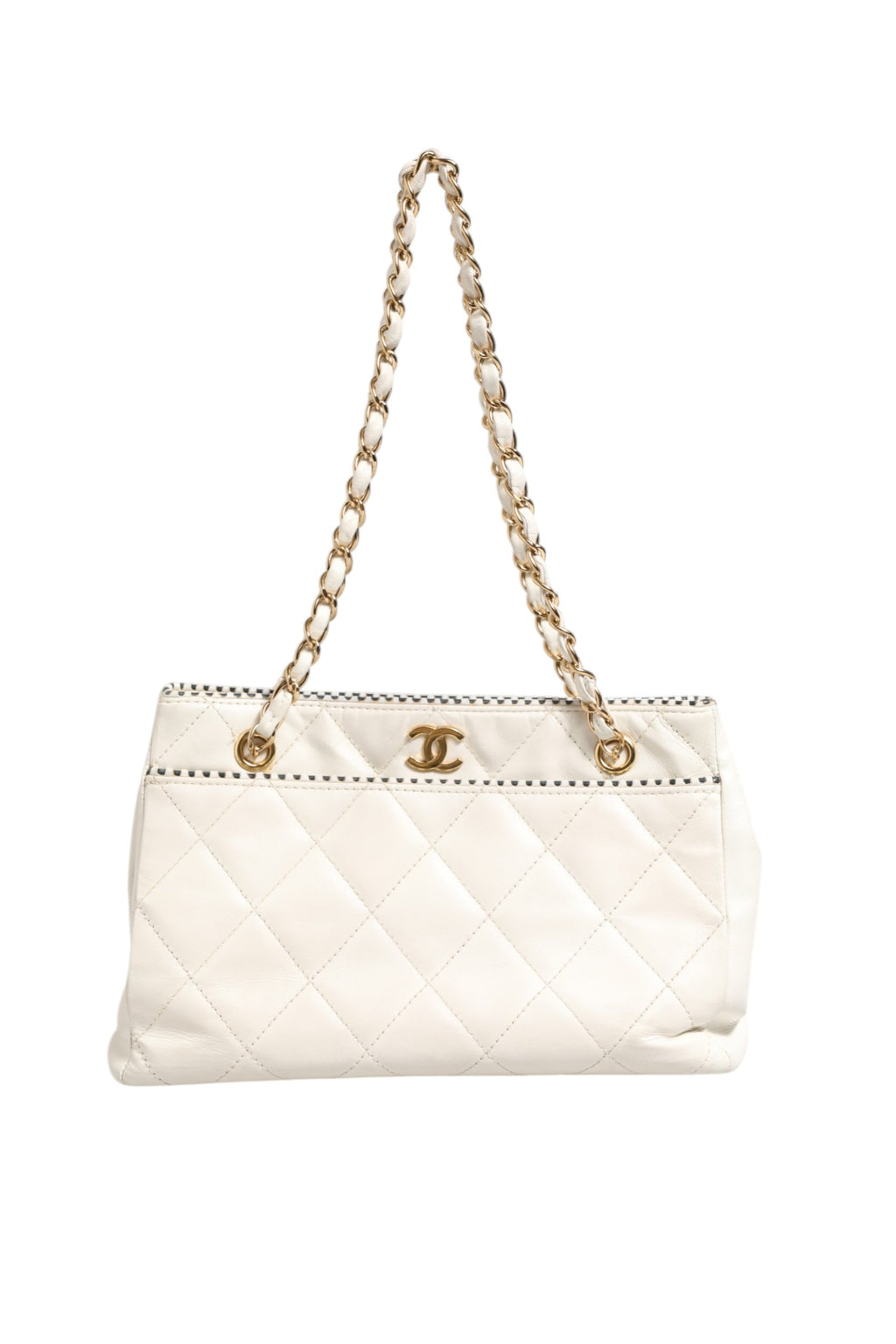Chanel Glänzendes Kalbsleder Gesteppte Mini 22 Weiß 1792563