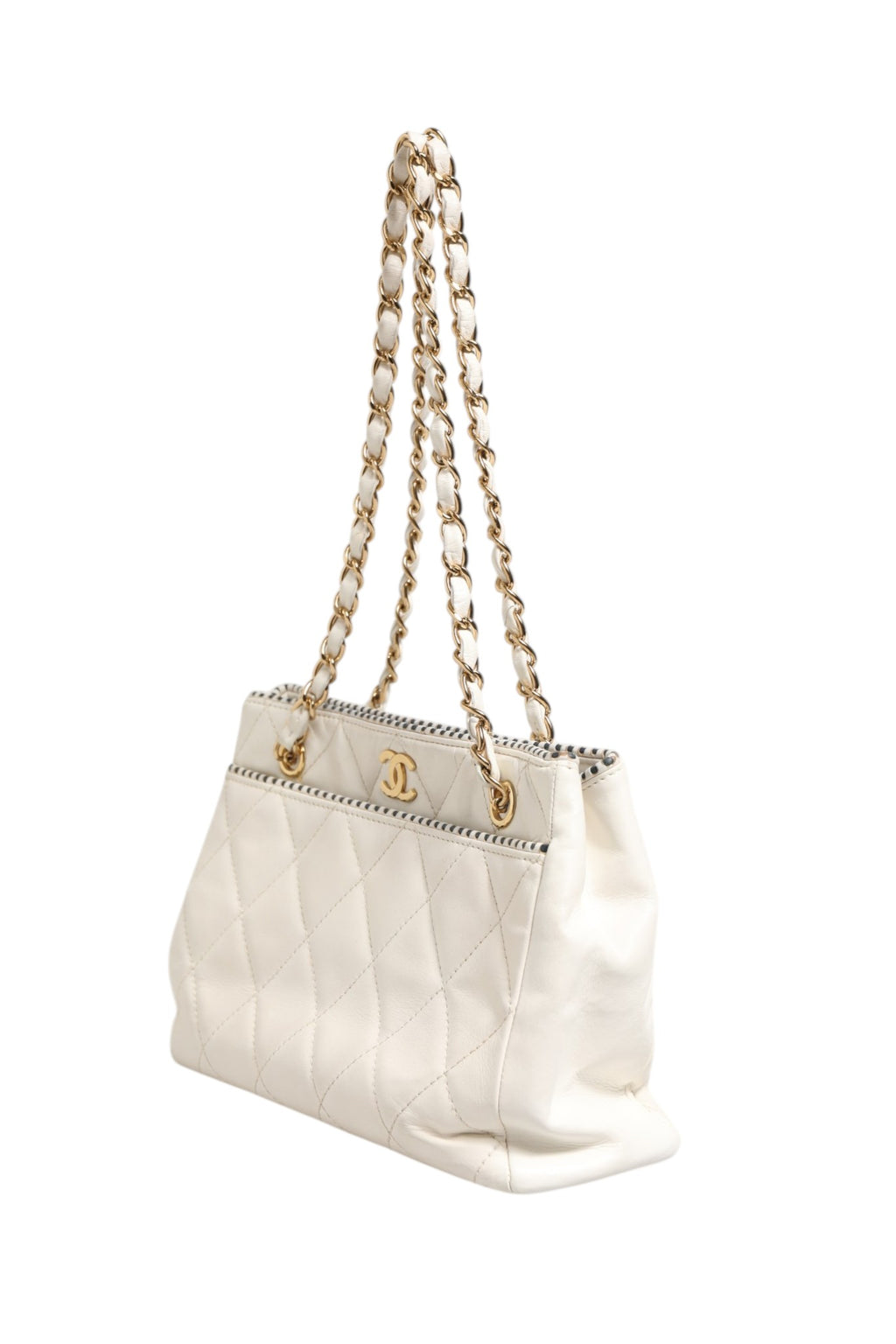 Chanel Glänzendes Kalbsleder Gesteppte Mini 22 Weiß 1792563