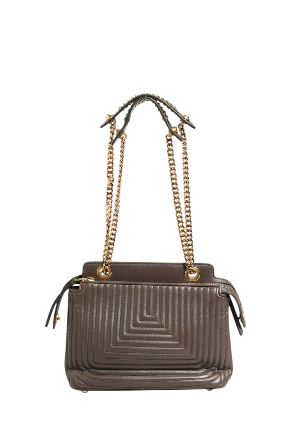 Sac à bandoulière Fendi en cuir d'agneau matelassé marron avec détails à pois, petit modèle Dotcom Click, élégant et sophistiqué.
