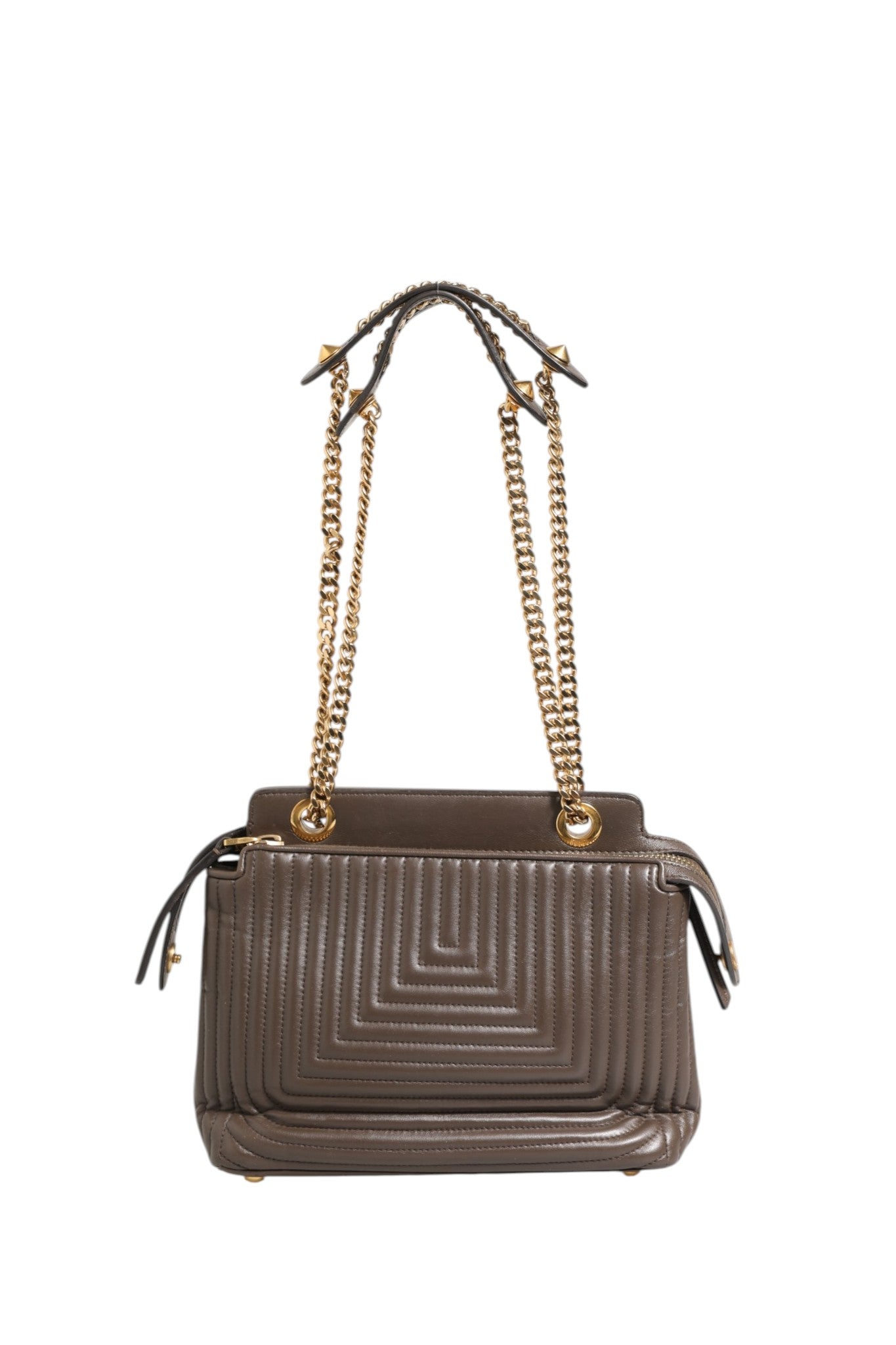 Sac à bandoulière Fendi en cuir d'agneau matelassé marron avec détails à pois, petit modèle Dotcom Click, élégant et sophistiqué.