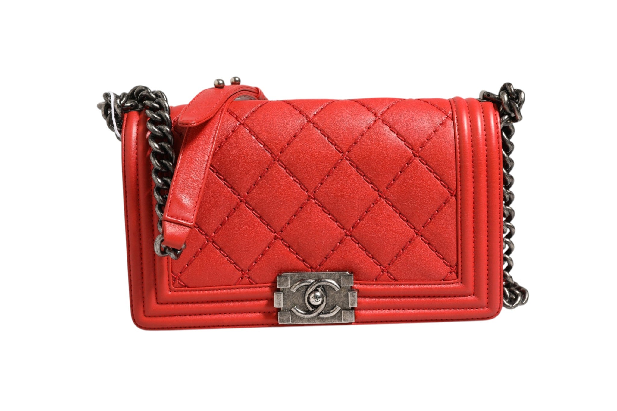 Chanel Red Diamond Stitch Calfskin Leather New Medium Boy Bag