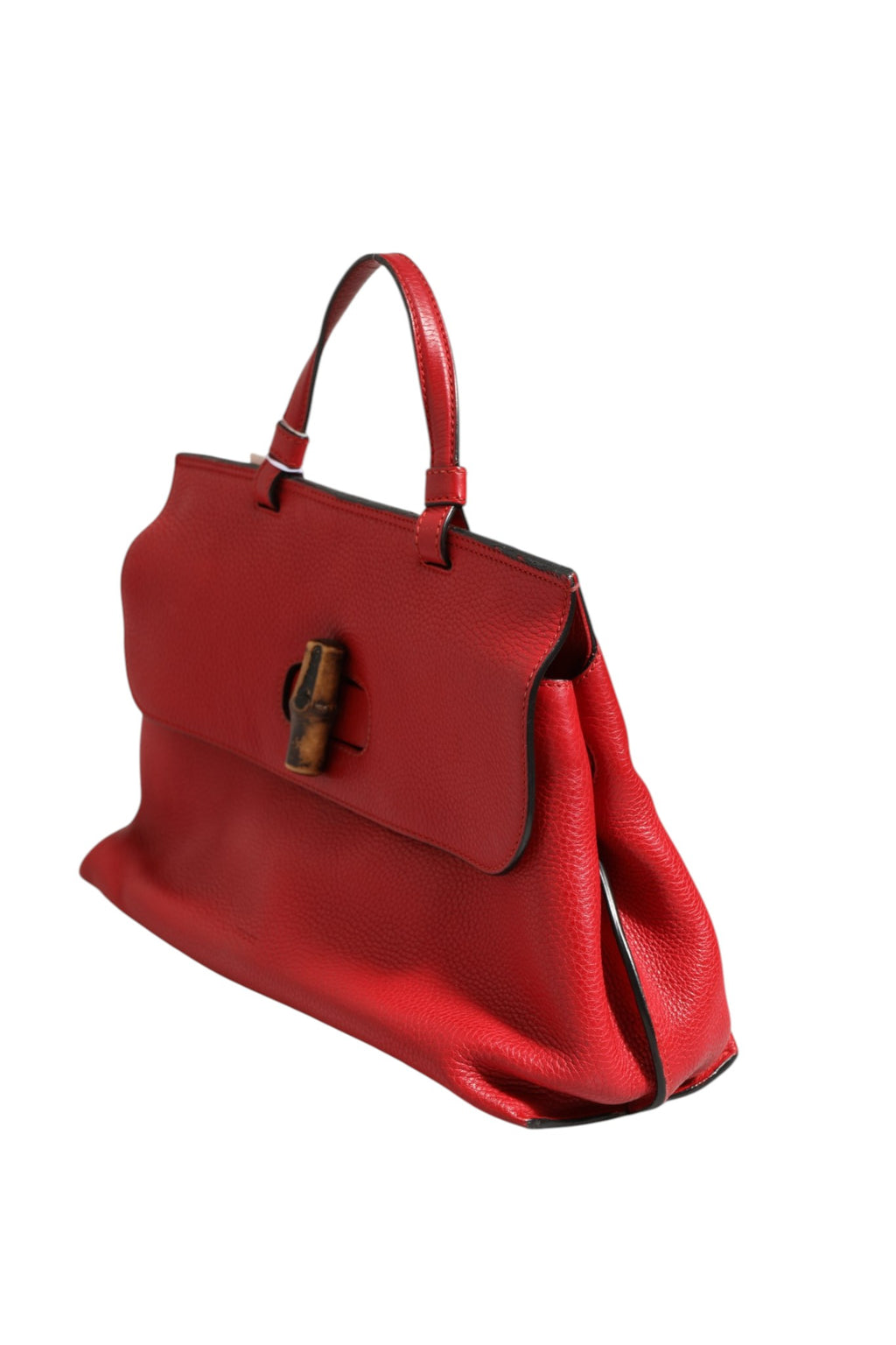 Sac à main Gucci en cuir rouge avec poignée en bambou, sac tote quotidien élégant et pratique.