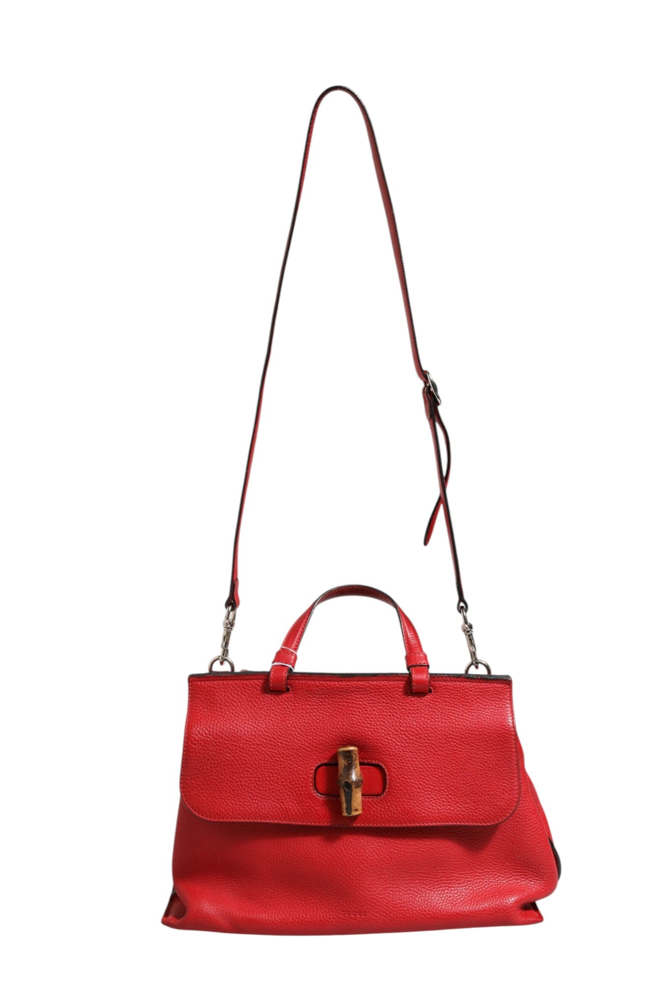 Sac à main Gucci en cuir rouge avec poignée en bambou, sac à bandoulière Daily Tote en cuir de luxe.