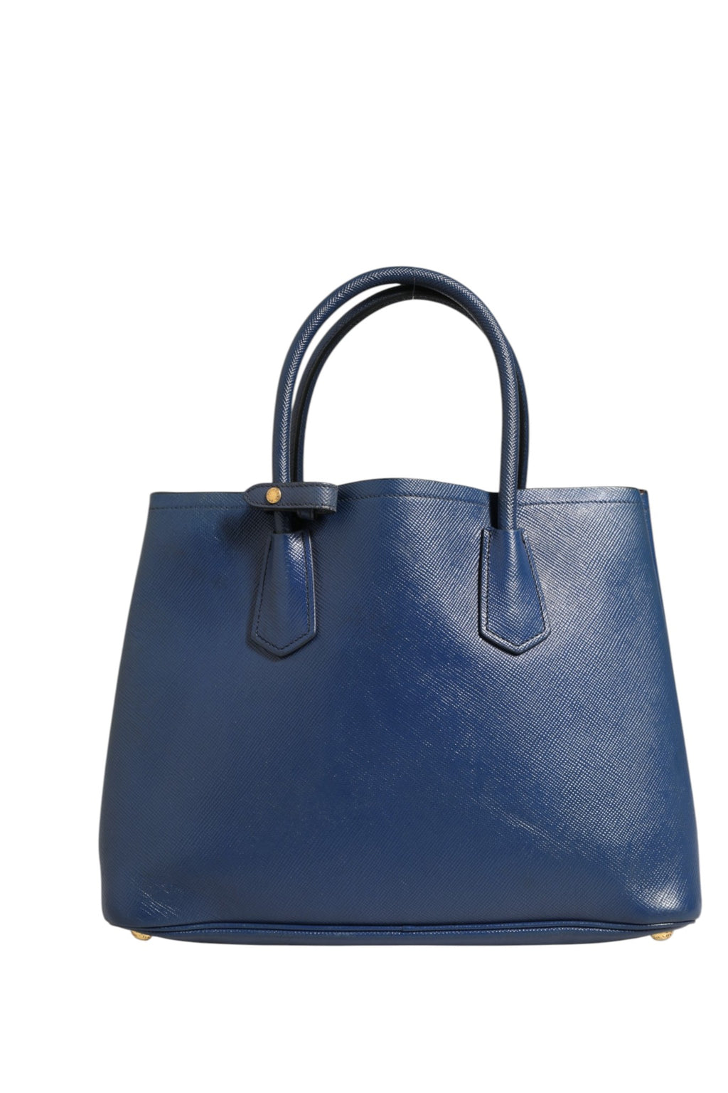 Sac à main Prada en cuir saffiano bleu, sac à deux poignées, élégant et sophistiqué, idéal pour toutes les occasions.