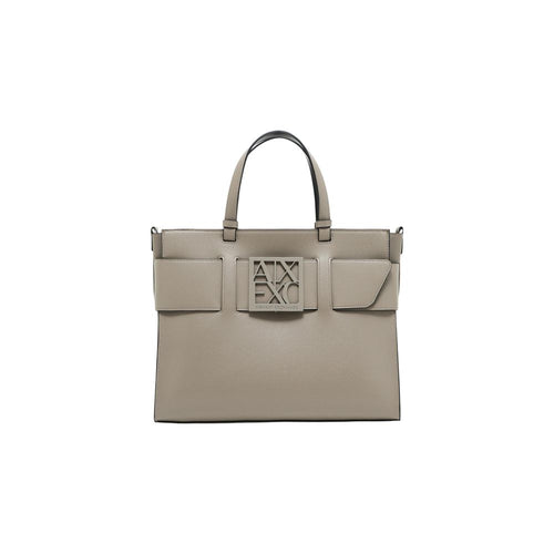 Sac à main en cuir artificiel beige Armani Exchange, élégant et spacieux, avec poignées et détails modernes visibles sur l'image.