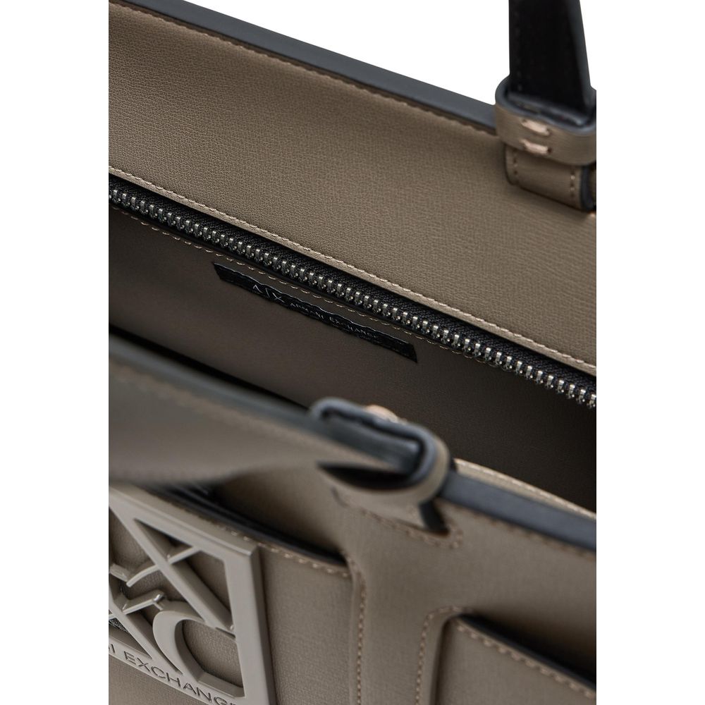 Sac à main beige en cuir synthétique Armani Exchange, avec détails élégants et poignées, pour un style chic.