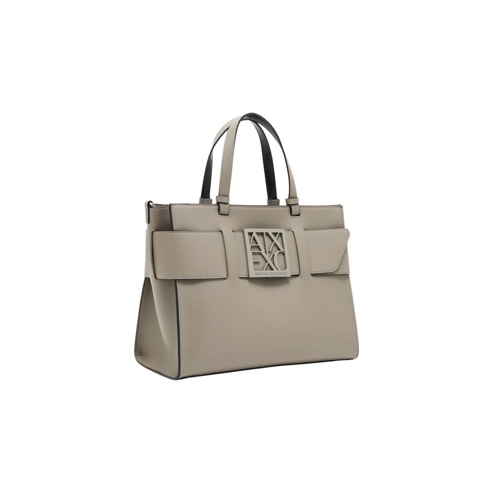 Sac à main beige en faux cuir Armani Exchange, avec détails élégants et poignées en cuir synthétique.