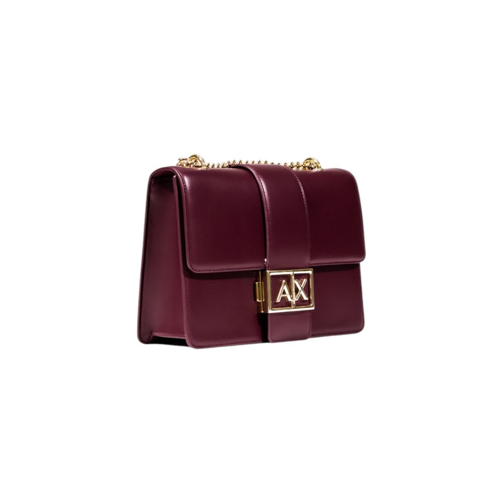 Sac à main en polyester bordeaux de la marque Armani Exchange, avec poignées et détails élégants.