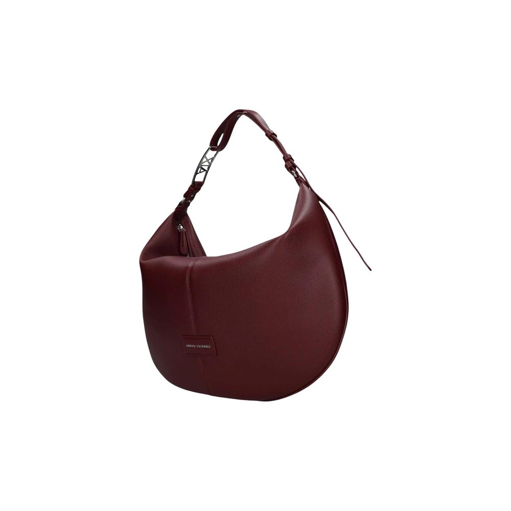 Sac à main en polyester bordeaux de la marque Armani Exchange, avec poignées et détails élégants.