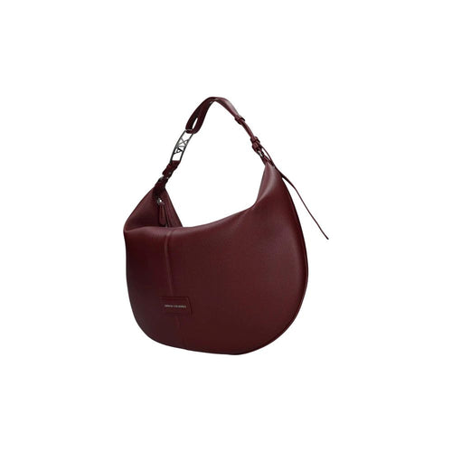 Sac à main en polyester bordeaux de la marque Armani Exchange, avec poignées et détails élégants.