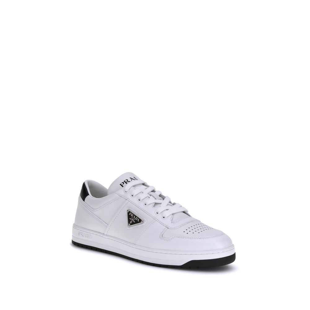Sneakers basses en cuir de veau blanc Prada Bos Taurus, chaussons décontractés pour homme.