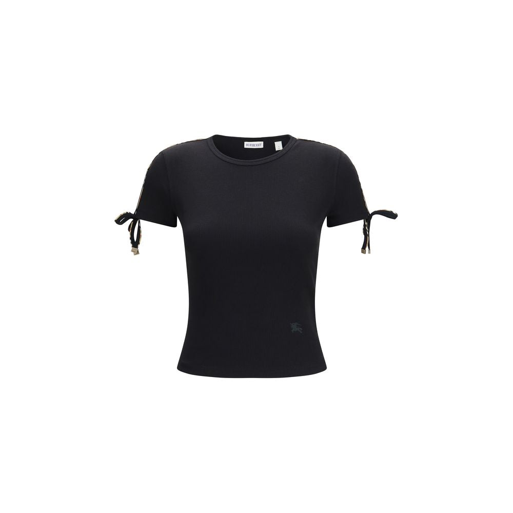 T-shirt noir en coton de Burberry, coupe classique, avec logo discret visible sur le devant.